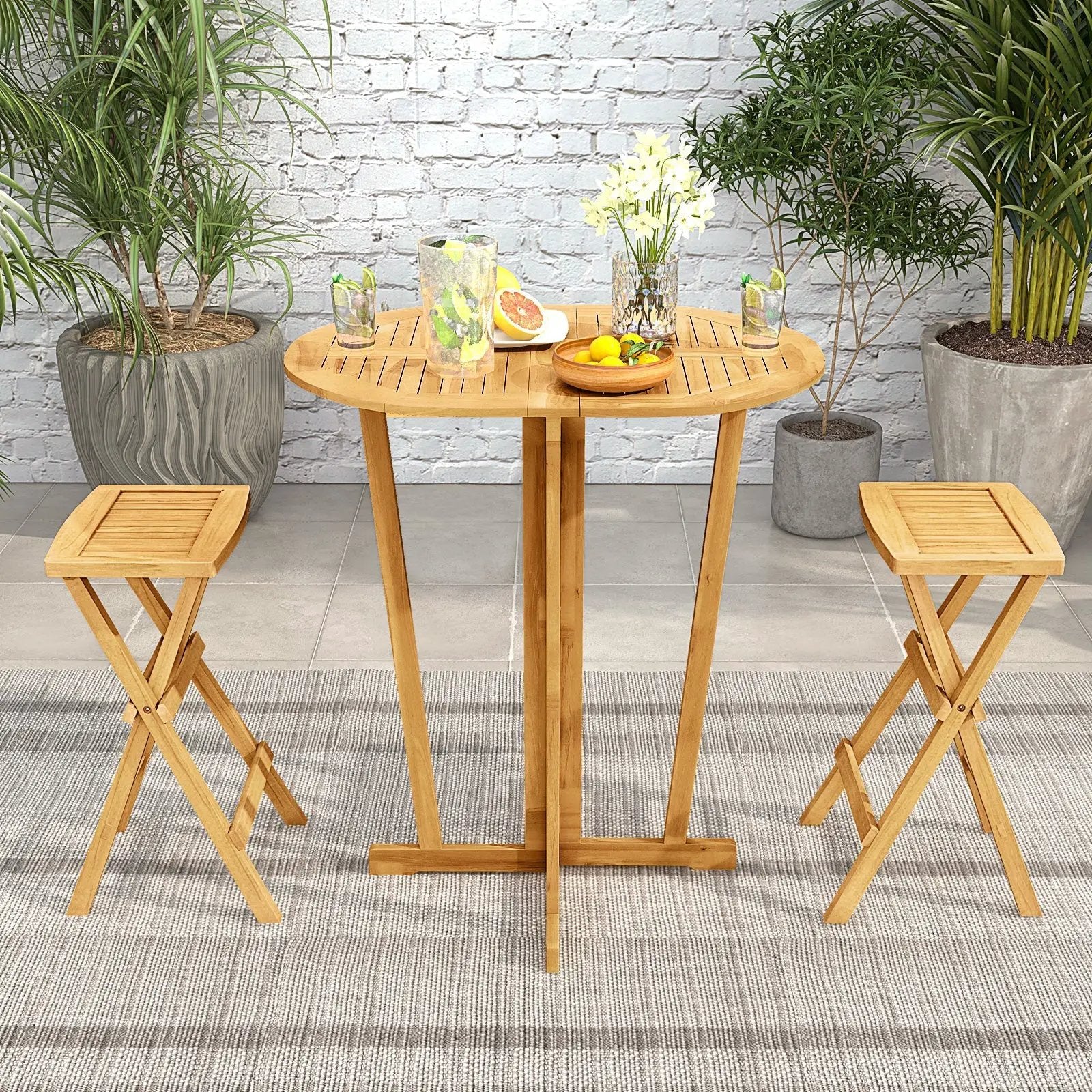 Outdoor Folding Bar Table with Oval Tabletop and Cross Base by DirectDeals