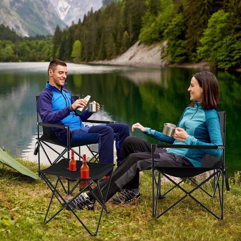 Outdoor Folding Camping Chairs and Table Set with Carrying Bag-Black by DirectDeals