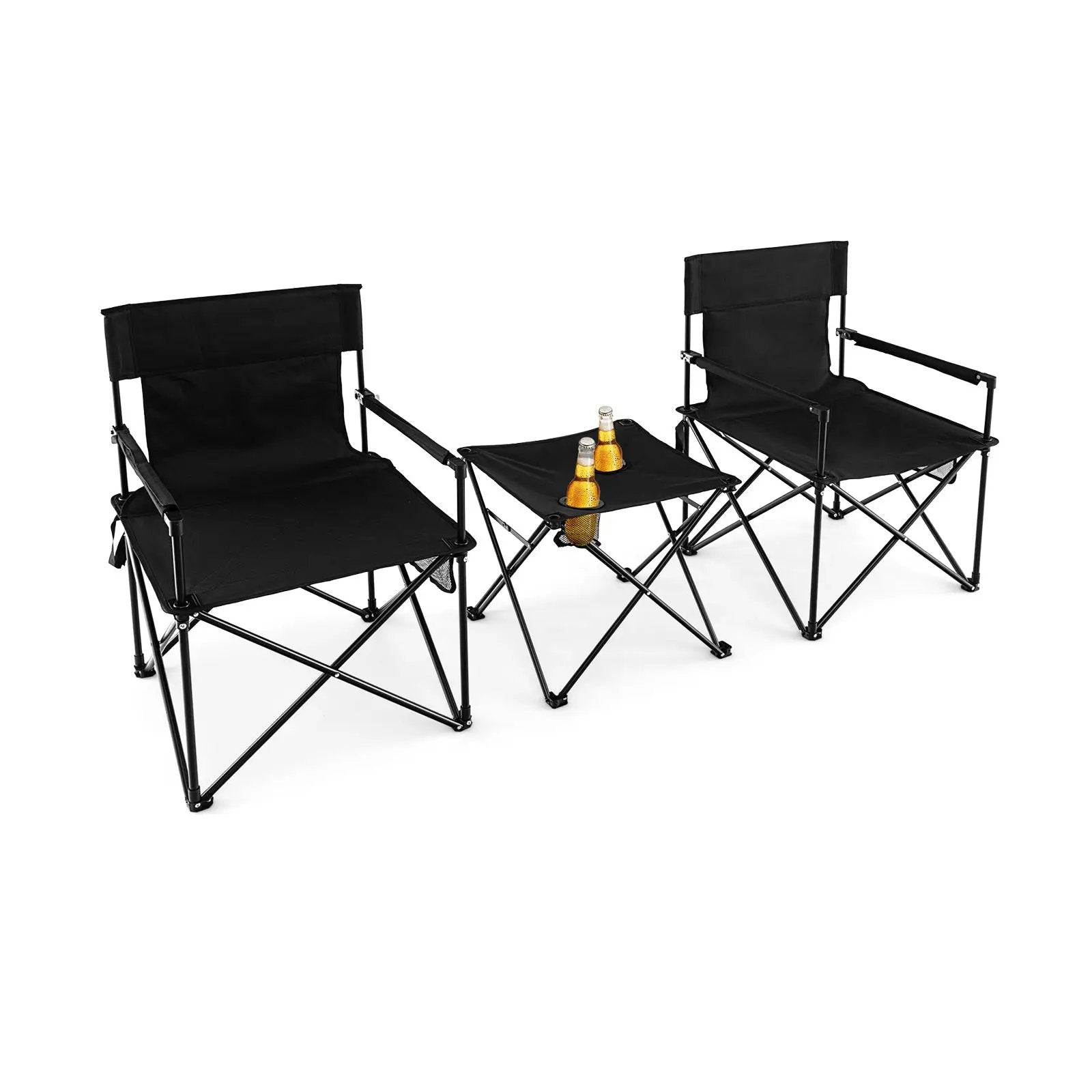Outdoor Folding Camping Chairs and Table Set with Carrying Bag-Black by DirectDeals