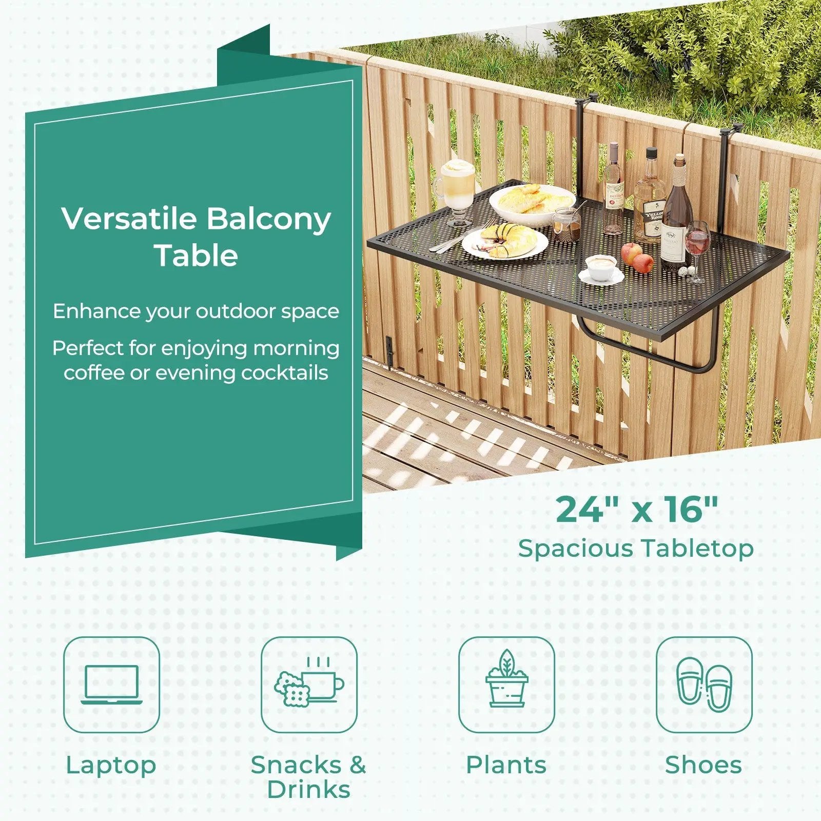 Outdoor Folding Hanging Table with Metal Frame-Black by DirectDeals