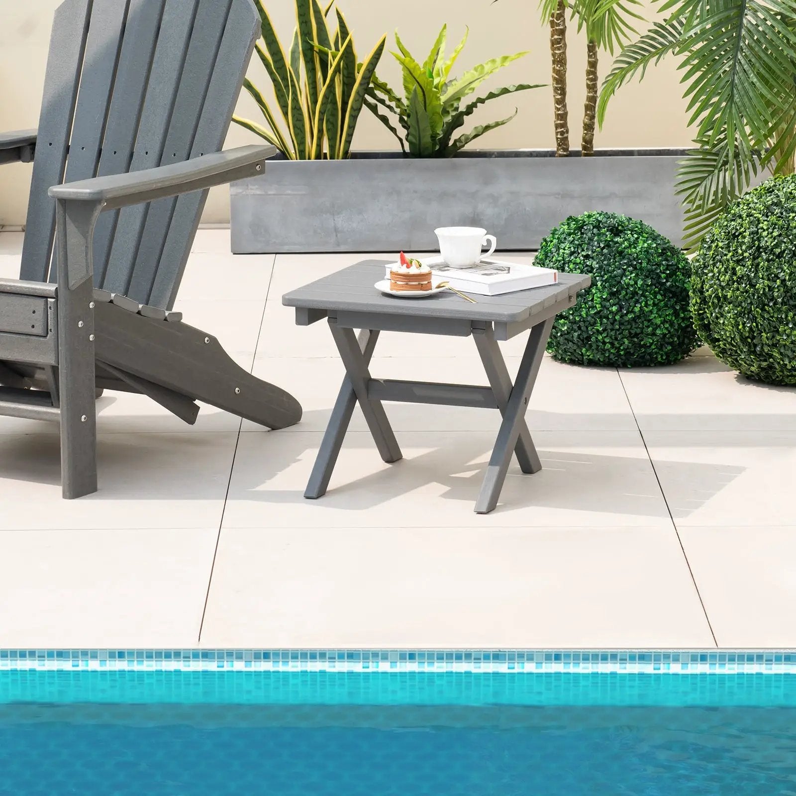 Outdoor Folding Side Table Foldable Weather-Resistant HDPE Adirondack Table by DirectDeals
