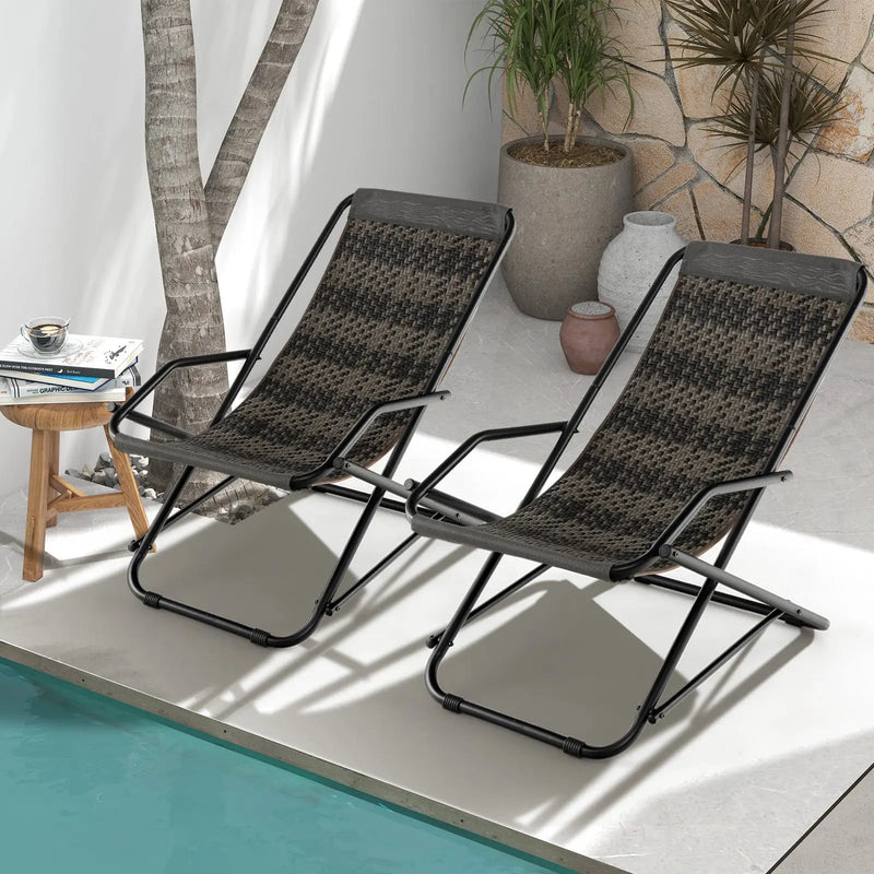 Outdoor Patio PE Wicker Rocking Chair with Armrests and Metal Frame-Gray by DirectDeals