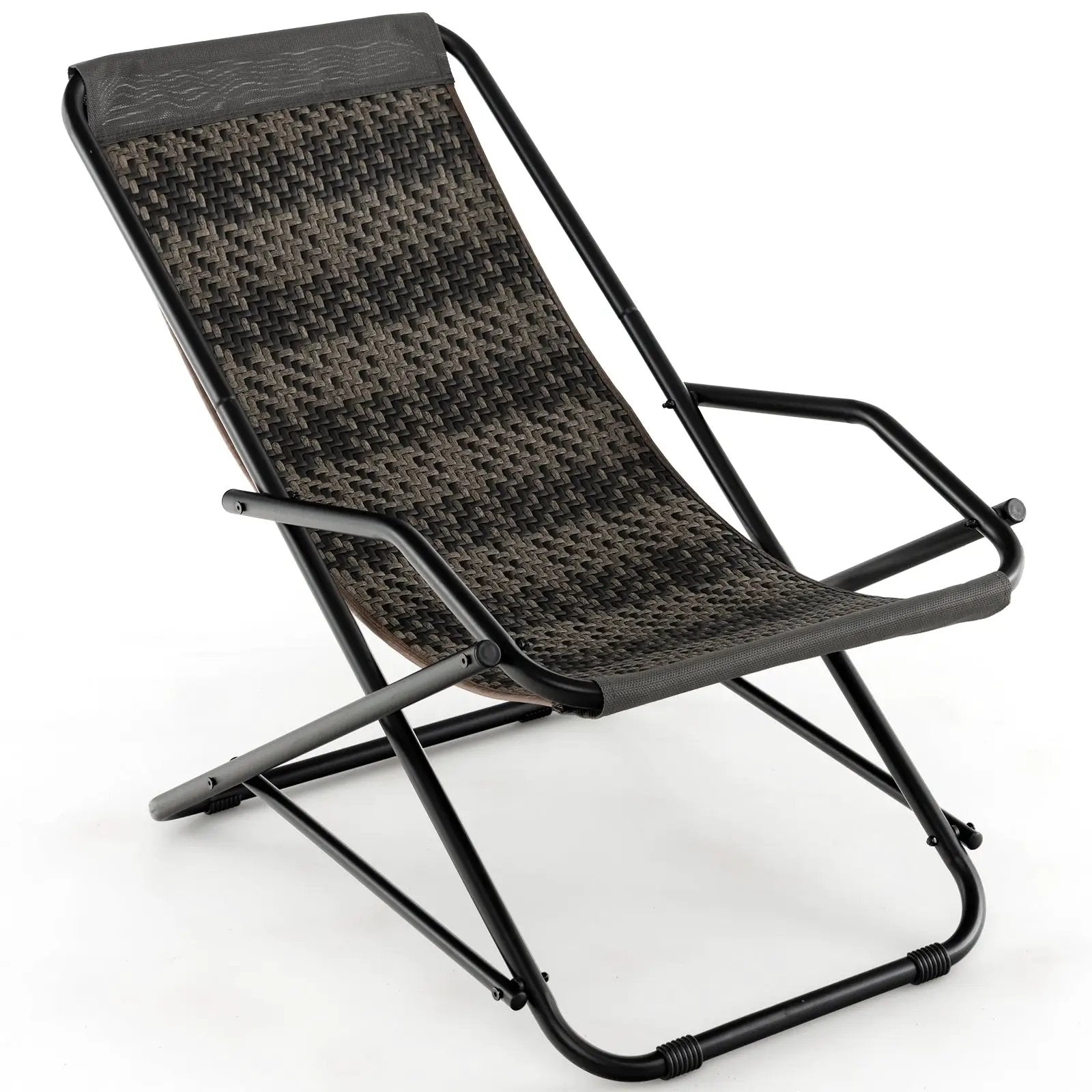 Outdoor Patio PE Wicker Rocking Chair with Armrests and Metal Frame-Gray by DirectDeals