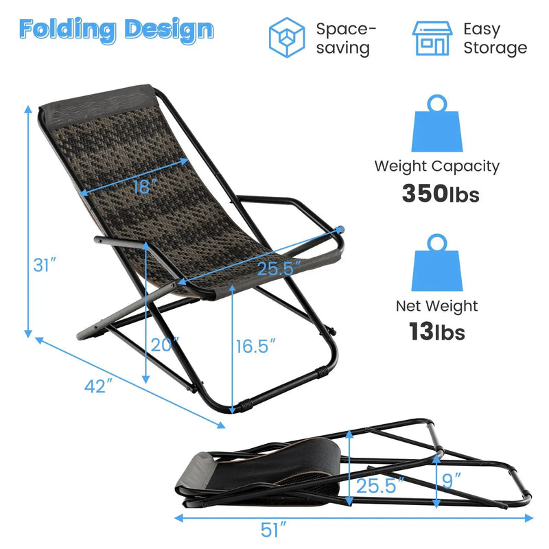 Outdoor Patio PE Wicker Rocking Chair with Armrests and Metal Frame-Gray by DirectDeals