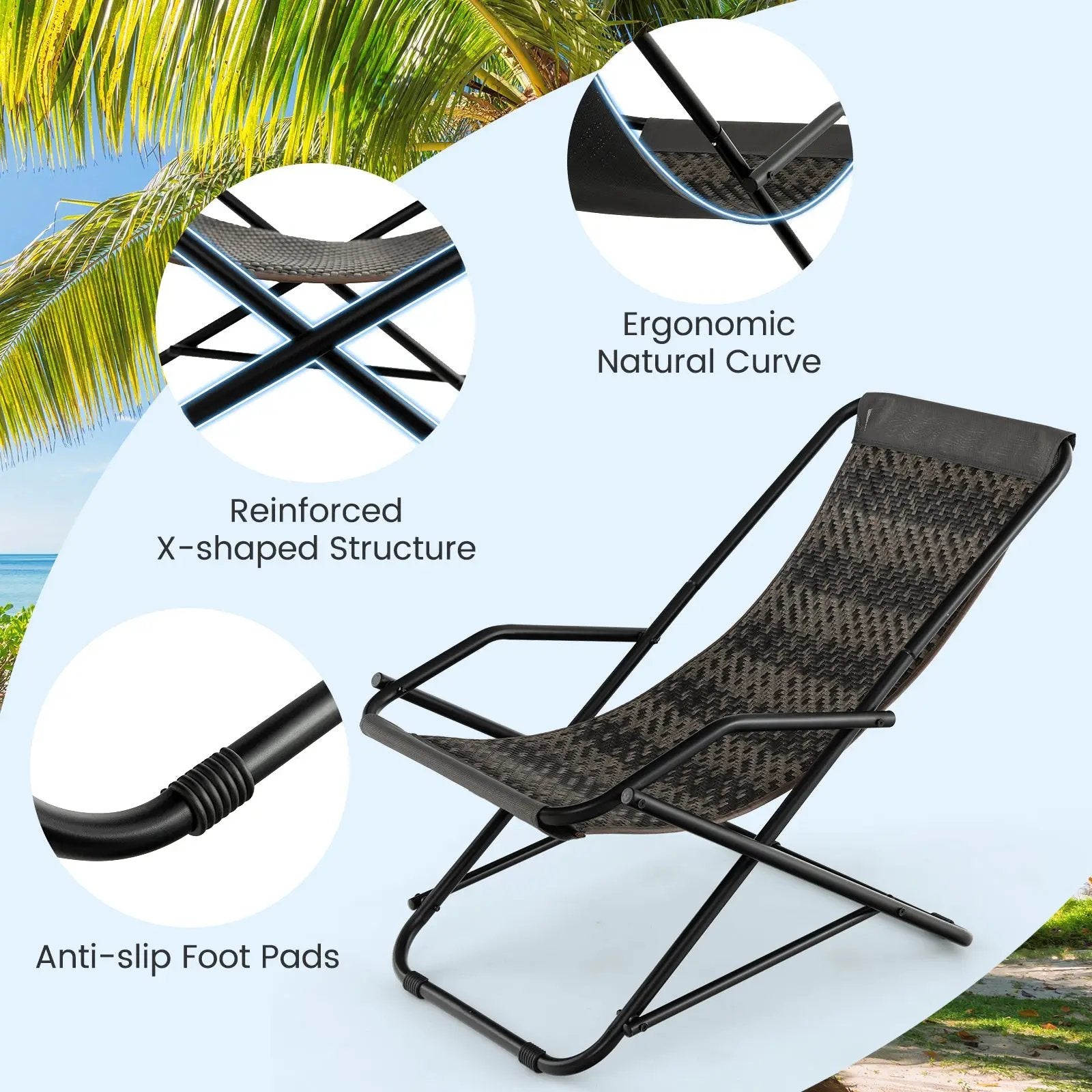 Outdoor Patio PE Wicker Rocking Chair with Armrests and Metal Frame-Gray by DirectDeals