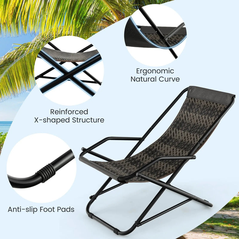 Outdoor Patio PE Wicker Rocking Chair with Armrests and Metal Frame-Gray by DirectDeals