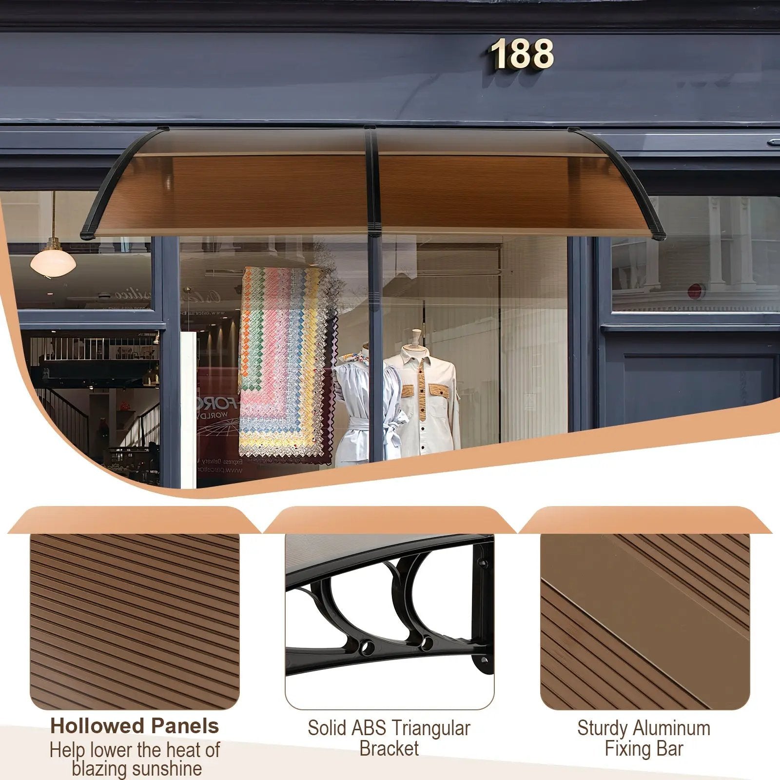Outdoor Front Door Patio Overhang Awning for Sunlight Rain Snow Wind Protection by DirectDeals