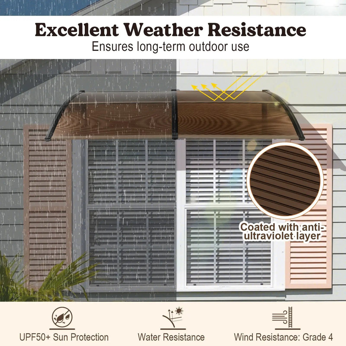 Outdoor Front Door Patio Overhang Awning for Sunlight Rain Snow Wind Protection, photo 13 of 16
