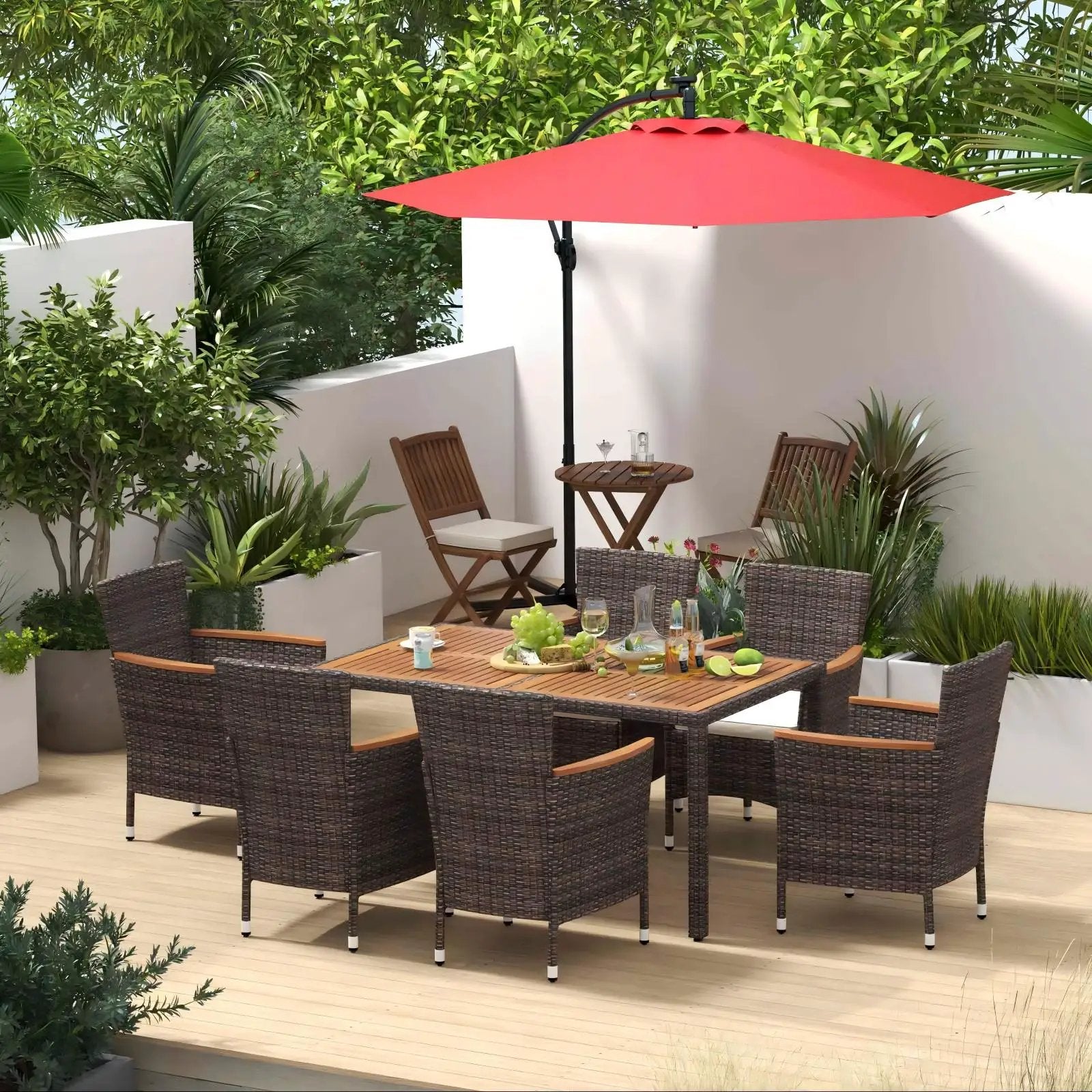 Patio Bundle: Outdoor Furniture Set+Patio Umbrella+Patio Swing+Bistro Set by DirectDeals