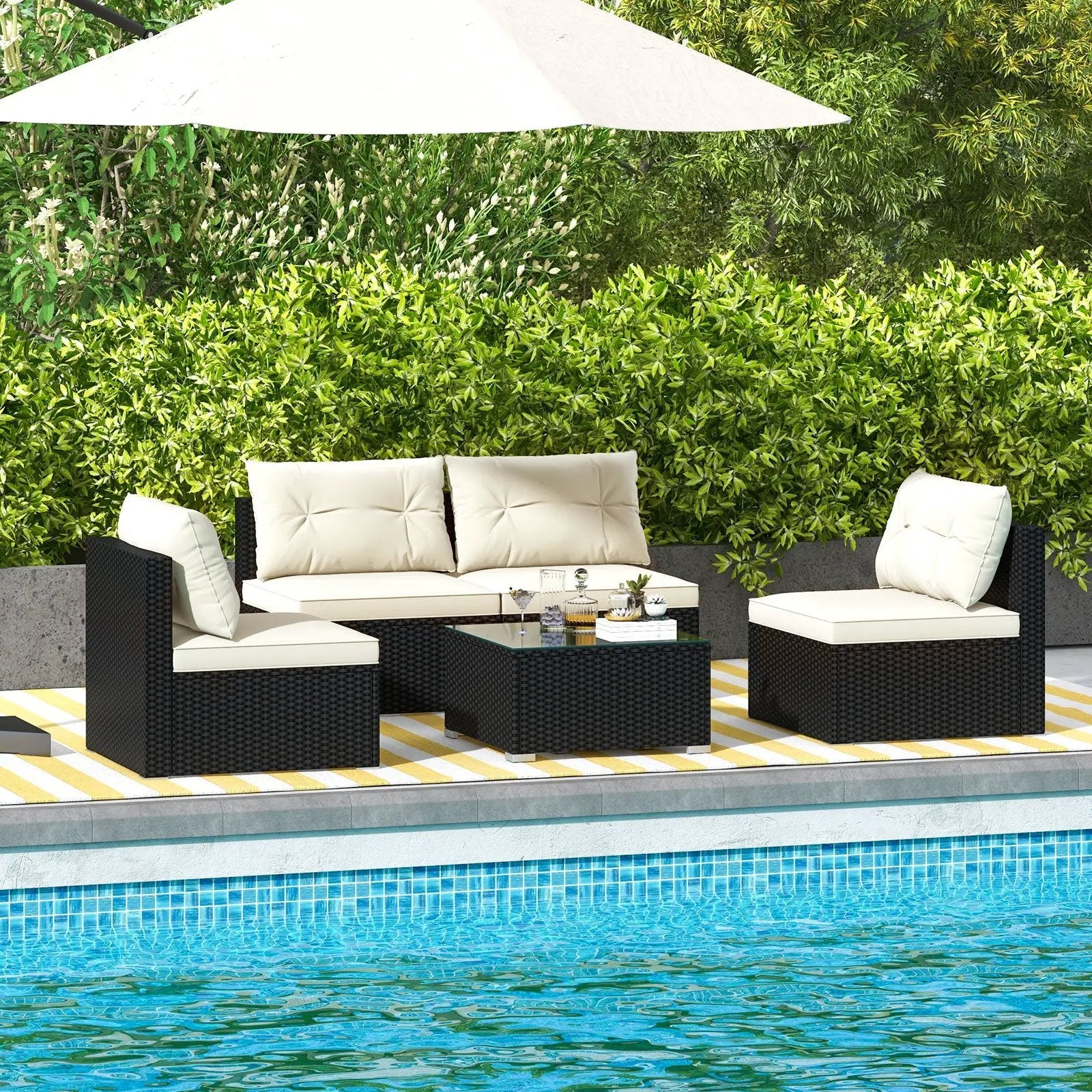 5 Pieces Outdoor Patio Furniture Set with Cushions and Coffee Table by DirectDeals