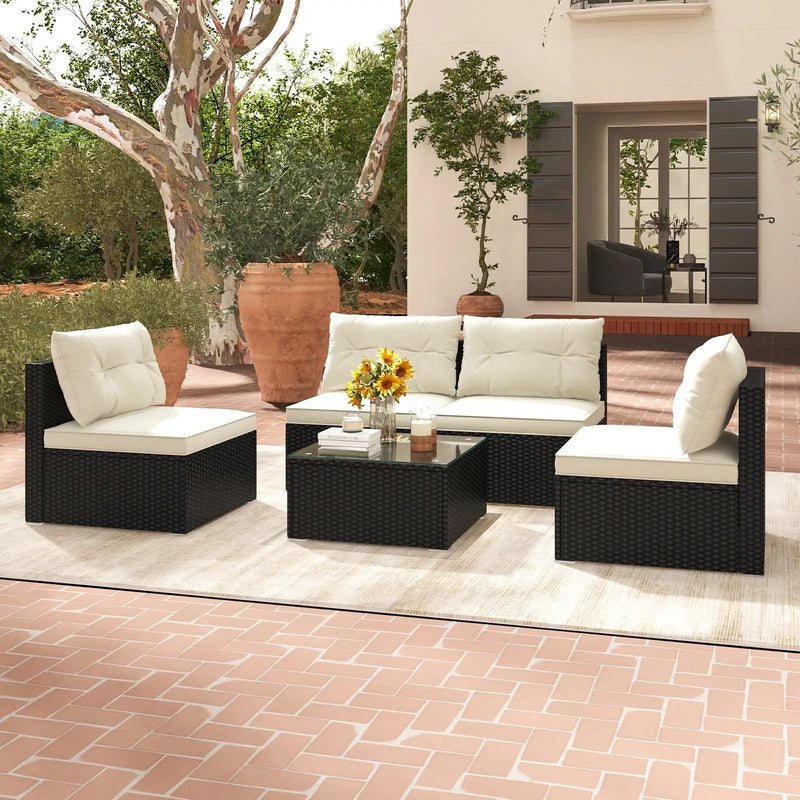 5 Pieces Outdoor Patio Furniture Set with Cushions and Coffee Table by DirectDeals
