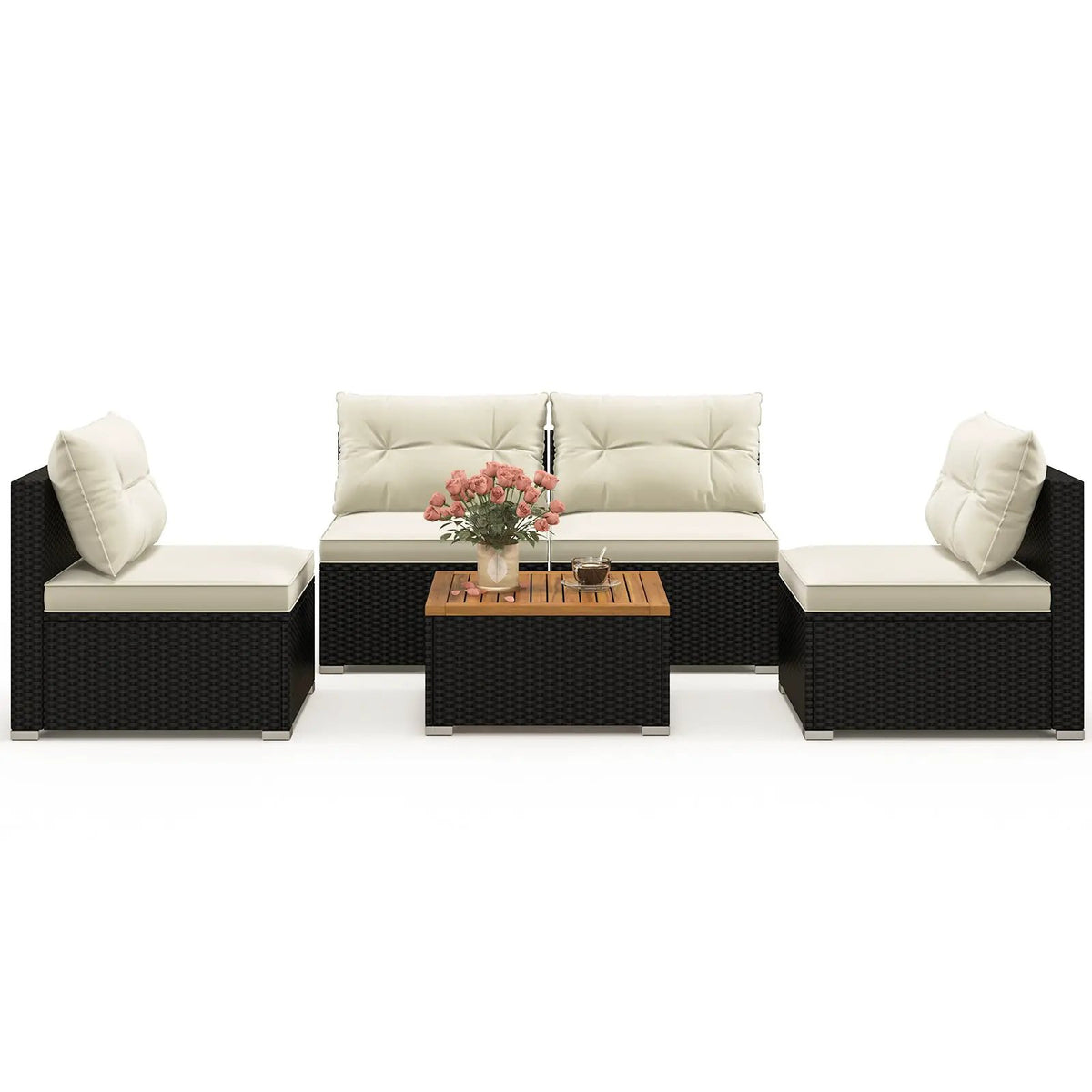 5 Piece Outdoor Furniture Set with Solid Tabletop and Soft Cushions, photo 4 of 11