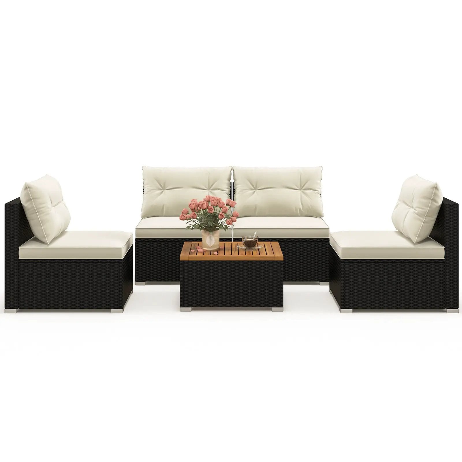 5 Piece Outdoor Furniture Set with Solid Tabletop and Soft Cushions by DirectDeals