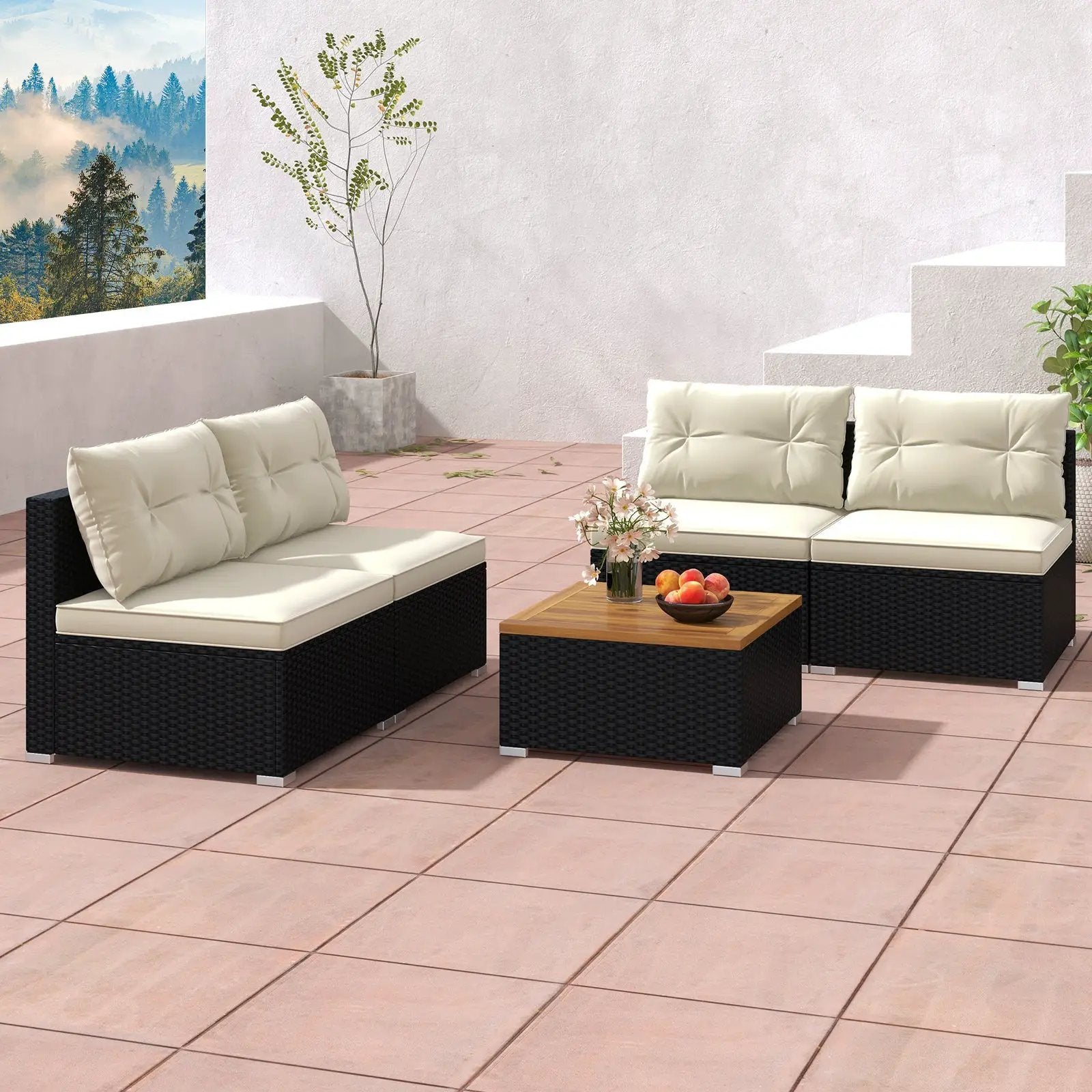 5 Piece Outdoor Furniture Set with Solid Tabletop and Soft Cushions by DirectDeals