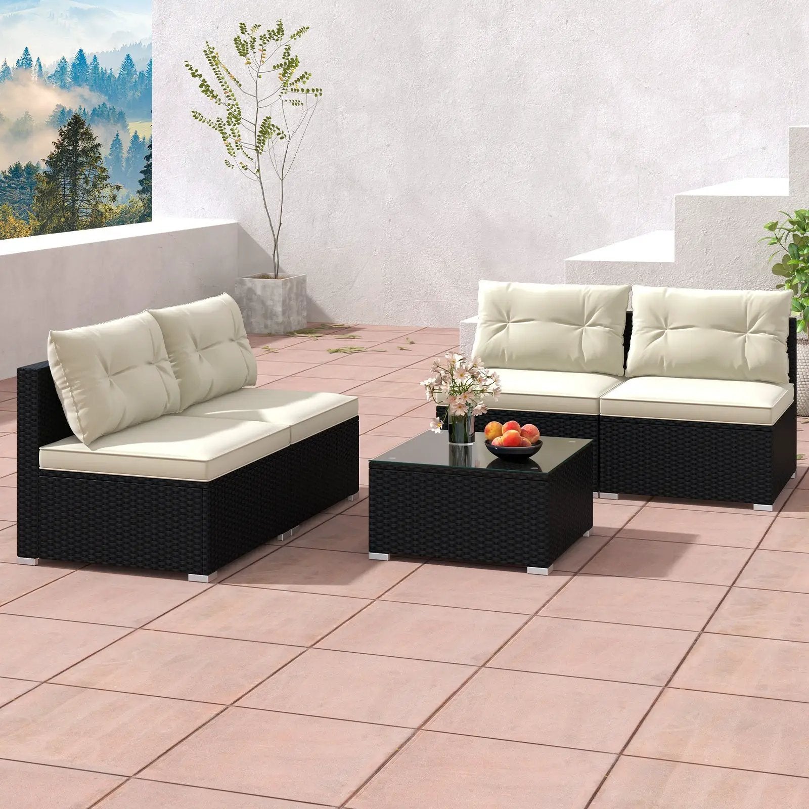 5 Pieces Outdoor Patio Furniture Set with Cushions and Coffee Table by DirectDeals