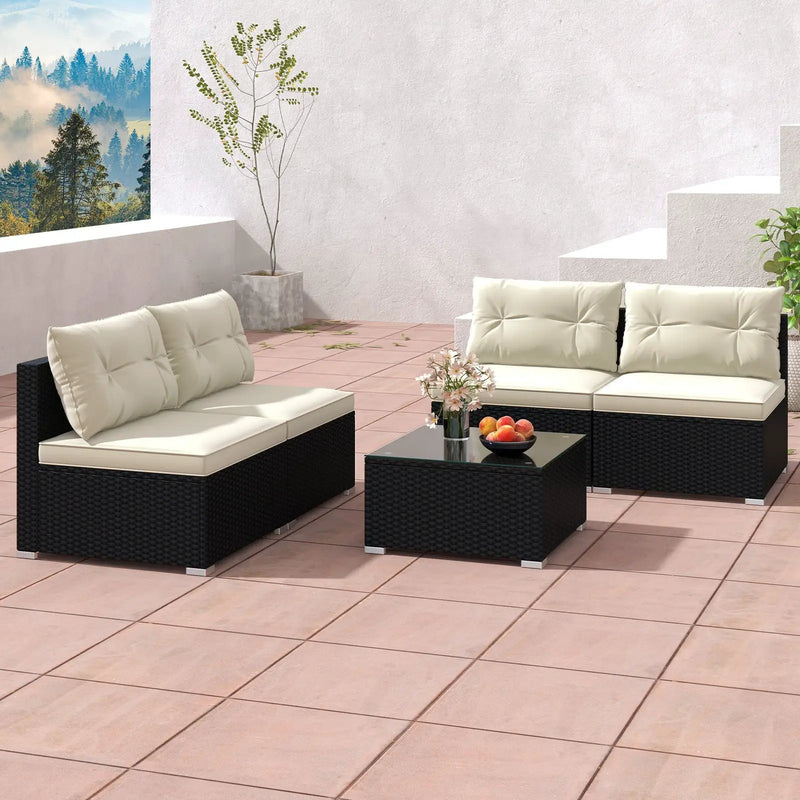 5 Pieces Outdoor Patio Furniture Set with Cushions and Coffee Table by DirectDeals