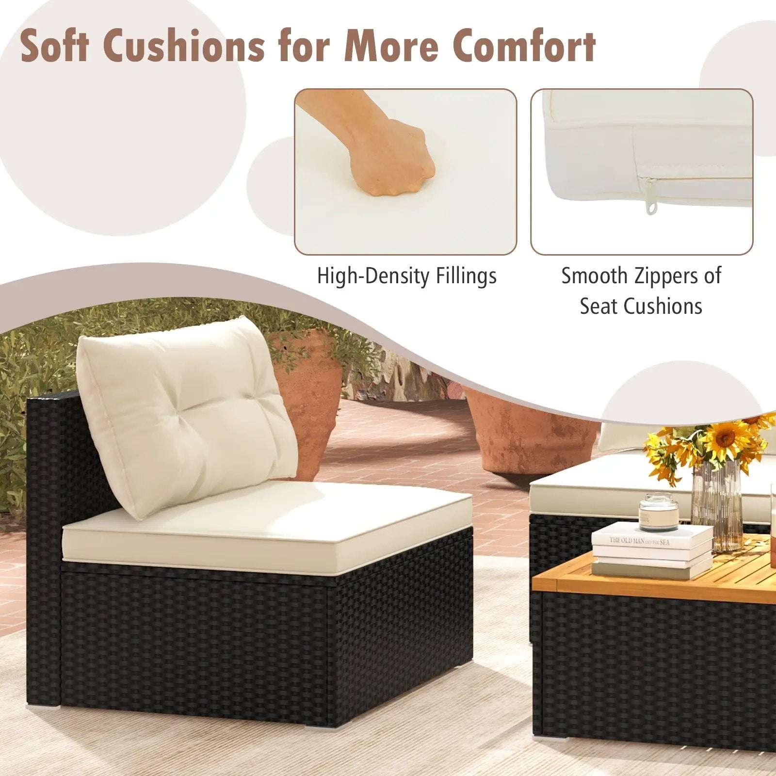 5 Piece Outdoor Furniture Set with Solid Tabletop and Soft Cushions by DirectDeals