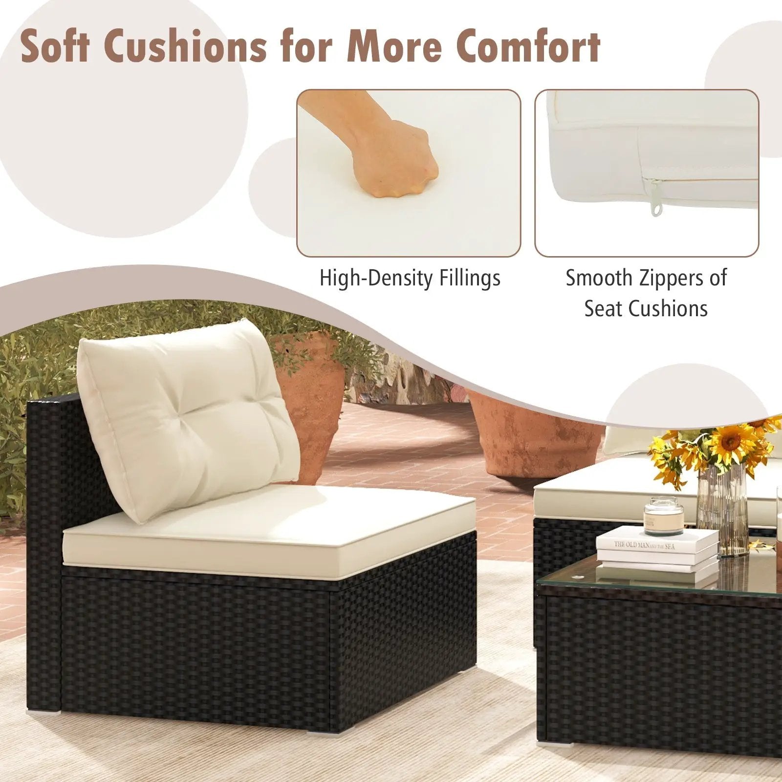 5 Pieces Outdoor Patio Furniture Set with Cushions and Coffee Table by DirectDeals
