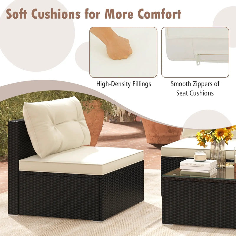 5 Pieces Outdoor Patio Furniture Set with Cushions and Coffee Table by DirectDeals