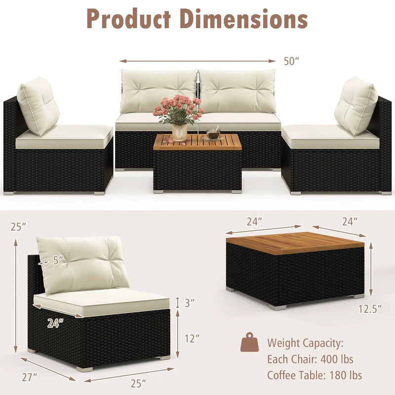5 Piece Outdoor Furniture Set with Solid Tabletop and Soft Cushions by DirectDeals