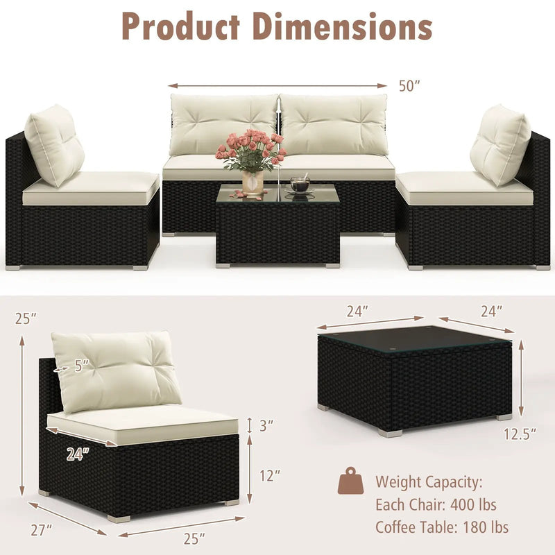 5 Pieces Outdoor Patio Furniture Set with Cushions and Coffee Table by DirectDeals