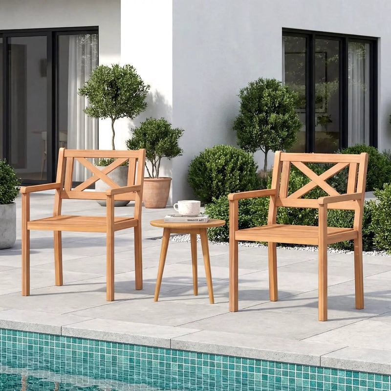 Outdoor Garden Acacia Wood Patio Dining Chairs for Porch by DirectDeals