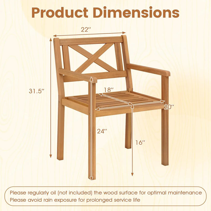 Outdoor Garden Acacia Wood Patio Dining Chairs for Porch by DirectDeals