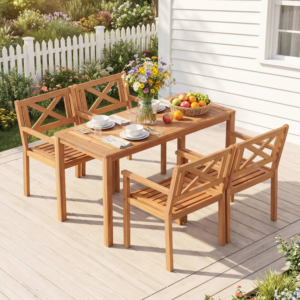 Outdoor Garden Acacia Wood Patio Dining Chairs for Porch, photo 12 of 16