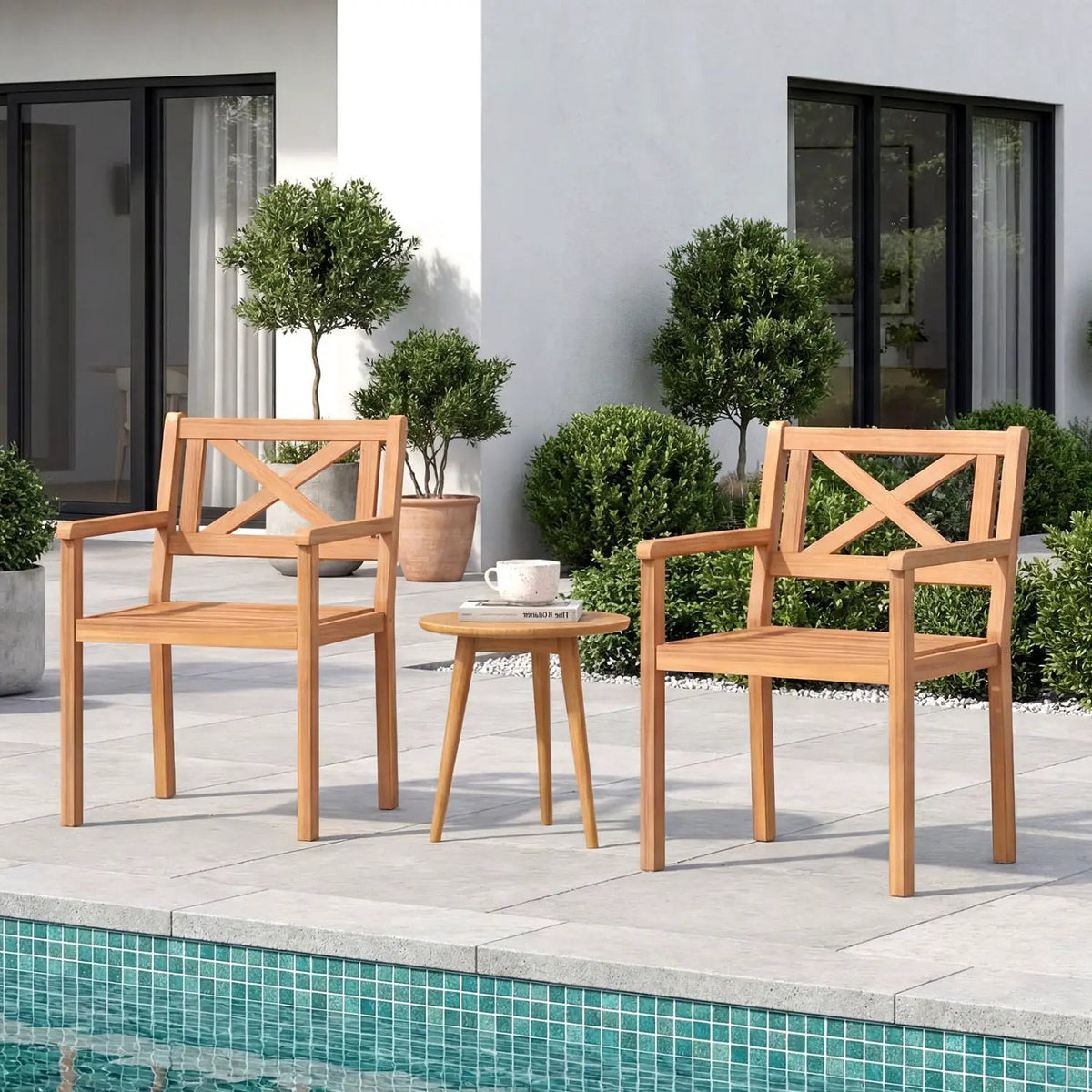 Outdoor Garden Acacia Wood Patio Dining Chairs for Porch, photo 3 of 16