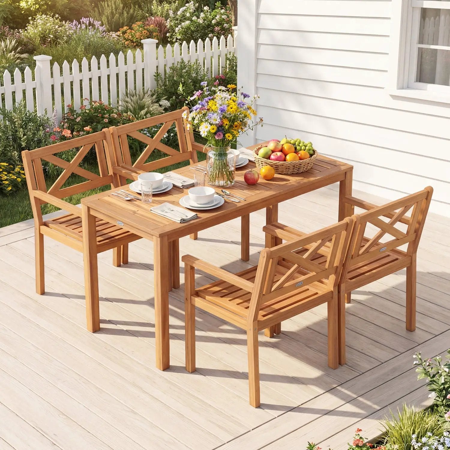 Outdoor Garden Acacia Wood Patio Dining Chairs for Porch by DirectDeals