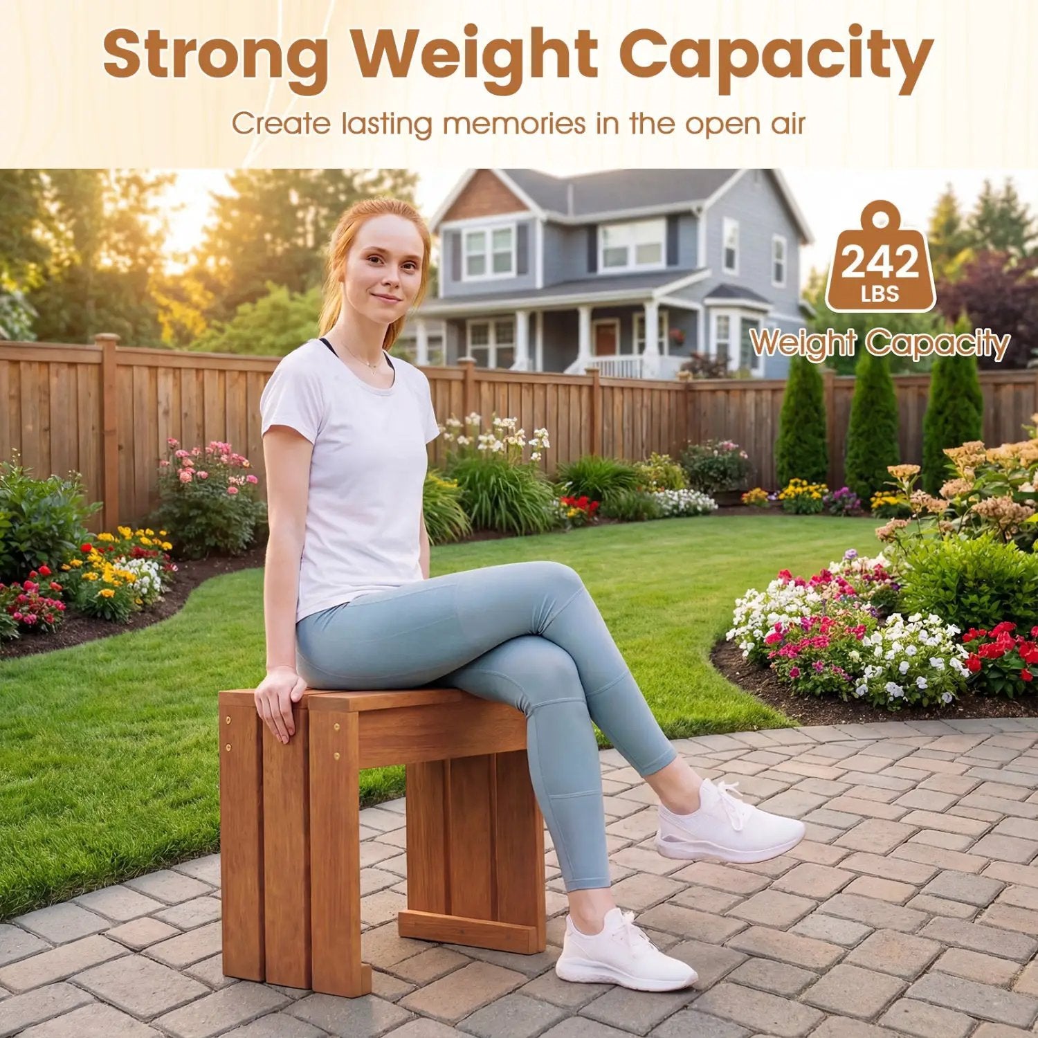 Outdoor Garden Bench Single Person Patio Backless Bench with Solid Wooden Frame by DirectDeals