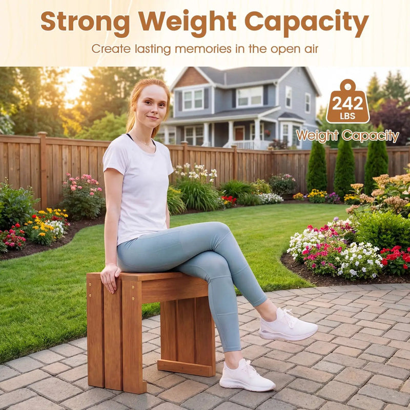 Outdoor Garden Bench Single Person Patio Backless Bench with Solid Wooden Frame by DirectDeals