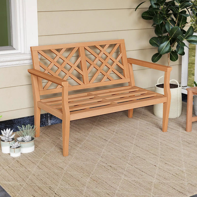 Outdoor Garden Bench 2-Person Teak Wood Bench with Comfy Armrests and Backrest by DirectDeals