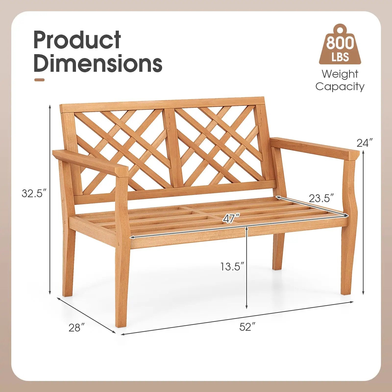 Outdoor Garden Bench 2-Person Teak Wood Bench with Comfy Armrests and Backrest by DirectDeals