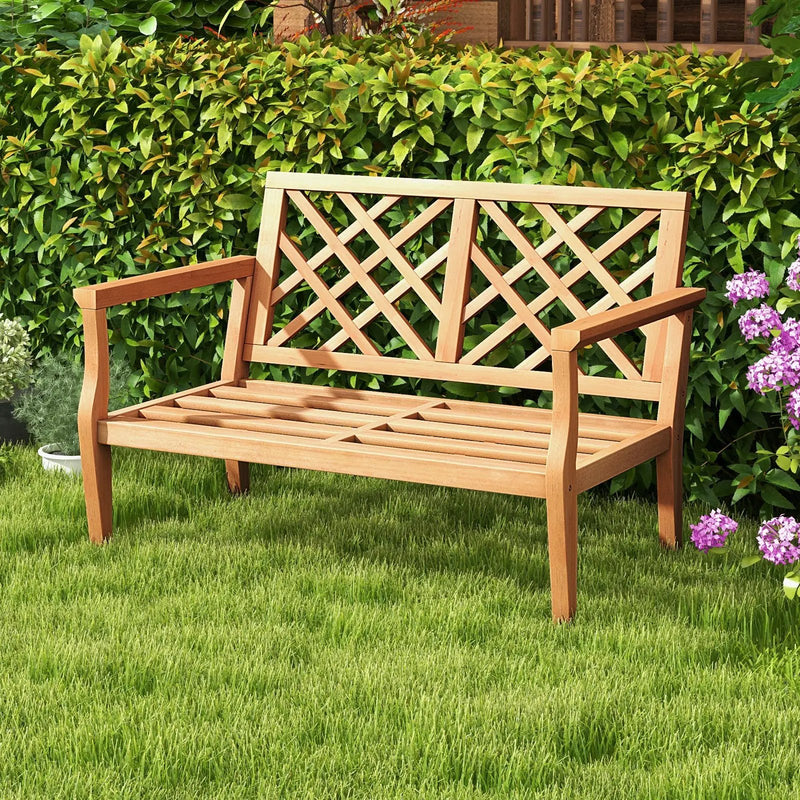 Outdoor Garden Bench 2-Person Teak Wood Bench with Comfy Armrests and Backrest by DirectDeals