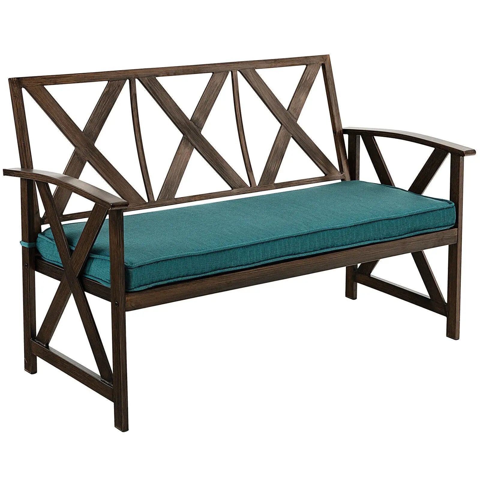 Outdoor Garden Bench with Sponge-Padded Cushion-Brown by DirectDeals