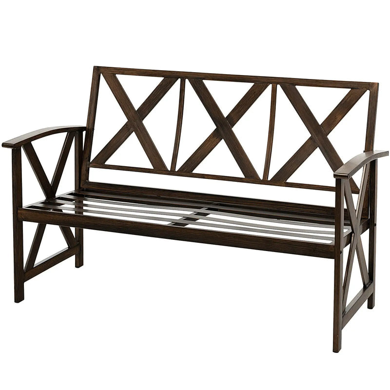 Outdoor Garden Bench with Sponge-Padded Cushion-Brown by DirectDeals