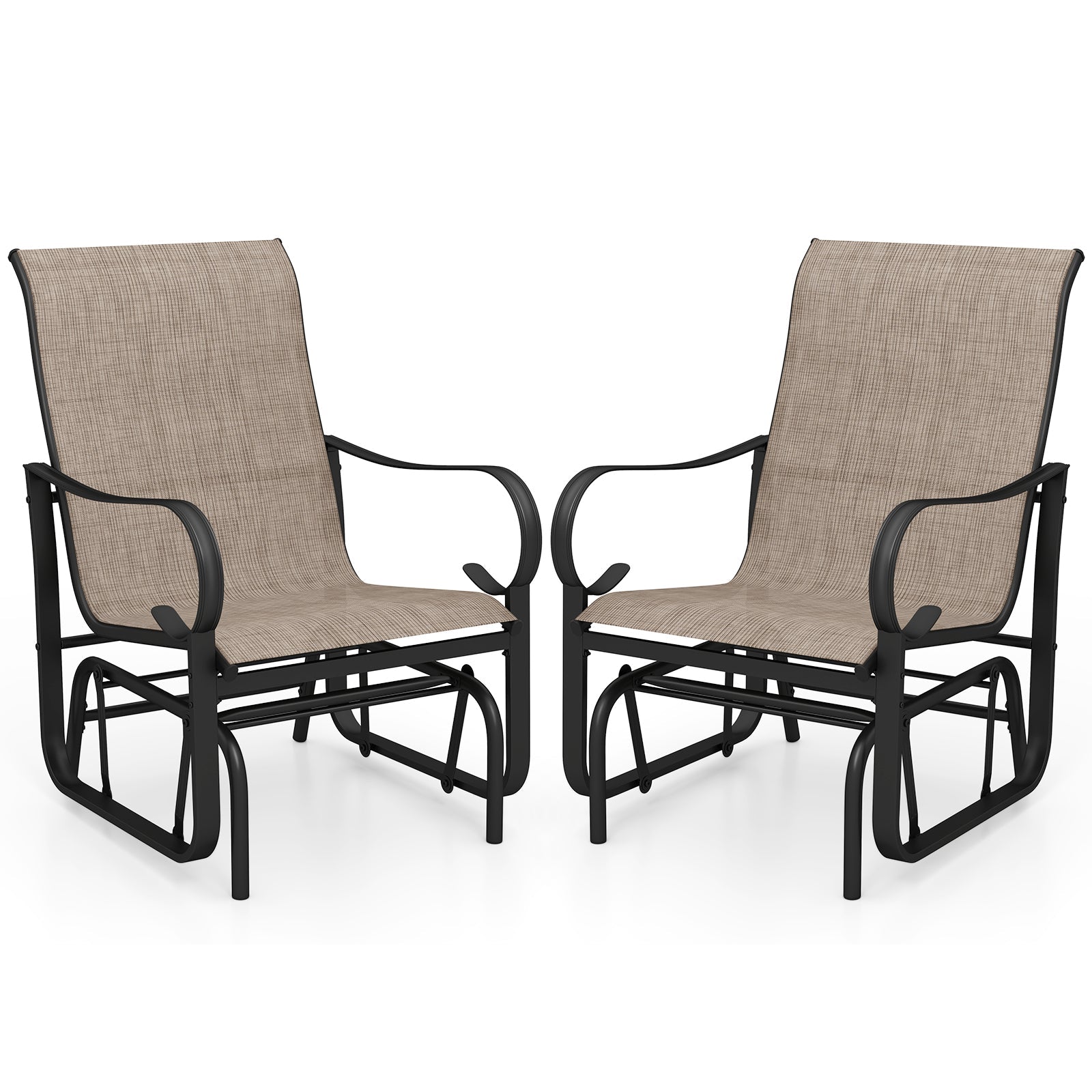 Outdoor Glider Chairs Set of 2 with High Backrest Breathable Mesh Fabric and Metal Frame-Black and Brown by DirectDeals
