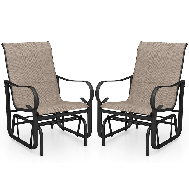 Outdoor Glider Chairs Set of 2 with High Backrest Breathable Mesh Fabric and Metal Frame-Black and Brown by DirectDeals