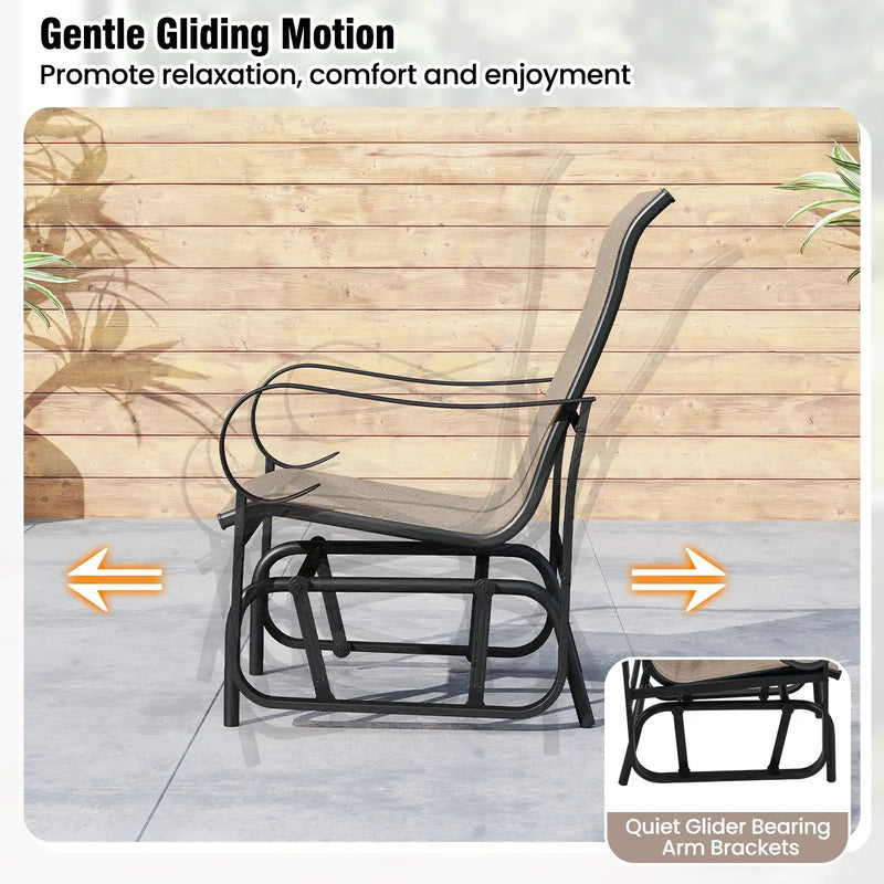 Outdoor Glider Chairs Set of 2 with High Backrest Breathable Mesh Fabric and Metal Frame-Black and Brown by DirectDeals