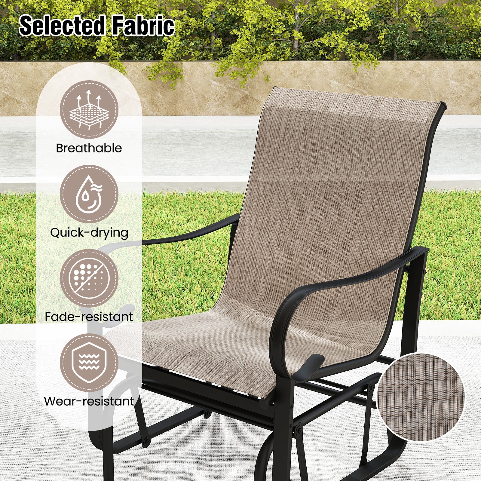 Outdoor Glider Chairs Set of 2 with High Backrest Breathable Mesh Fabric and Metal Frame-Black and Brown by DirectDeals