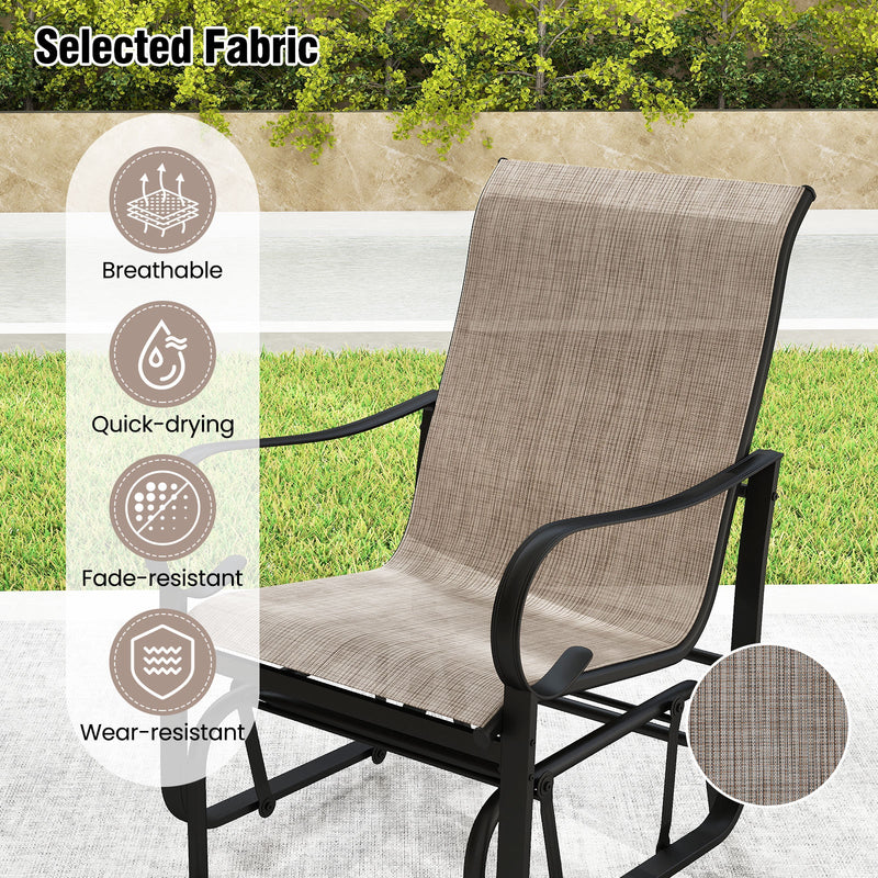 Outdoor Glider Chairs Set of 2 with High Backrest Breathable Mesh Fabric and Metal Frame-Black and Brown by DirectDeals