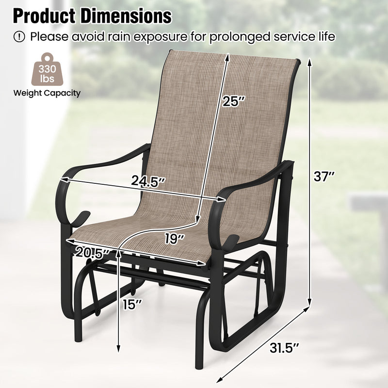 Outdoor Glider Chairs Set of 2 with High Backrest Breathable Mesh Fabric and Metal Frame-Black and Brown by DirectDeals