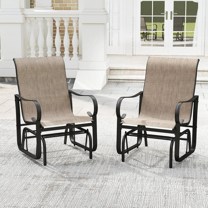 Outdoor Glider Chairs Set of 2 with High Backrest Breathable Mesh Fabric and Metal Frame-Black and Brown by DirectDeals