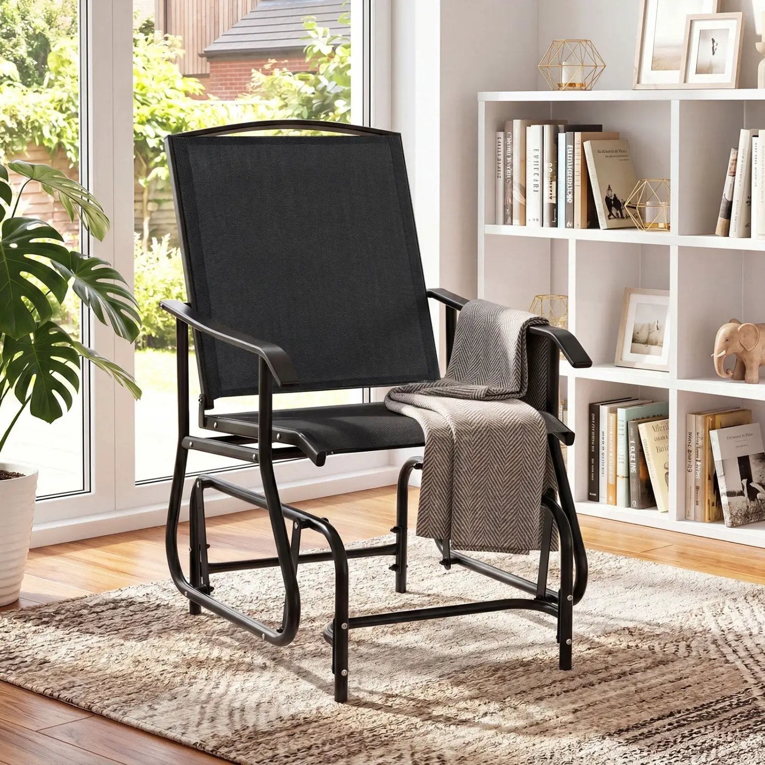 Outdoor Glider Chair with Metal Frame and Armrests by DirectDeals