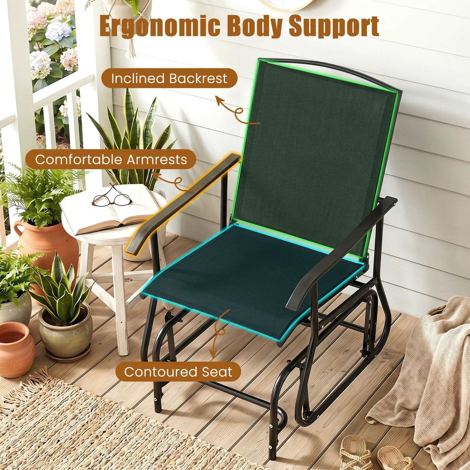 Outdoor Glider Chair with Metal Frame and Armrests by DirectDeals