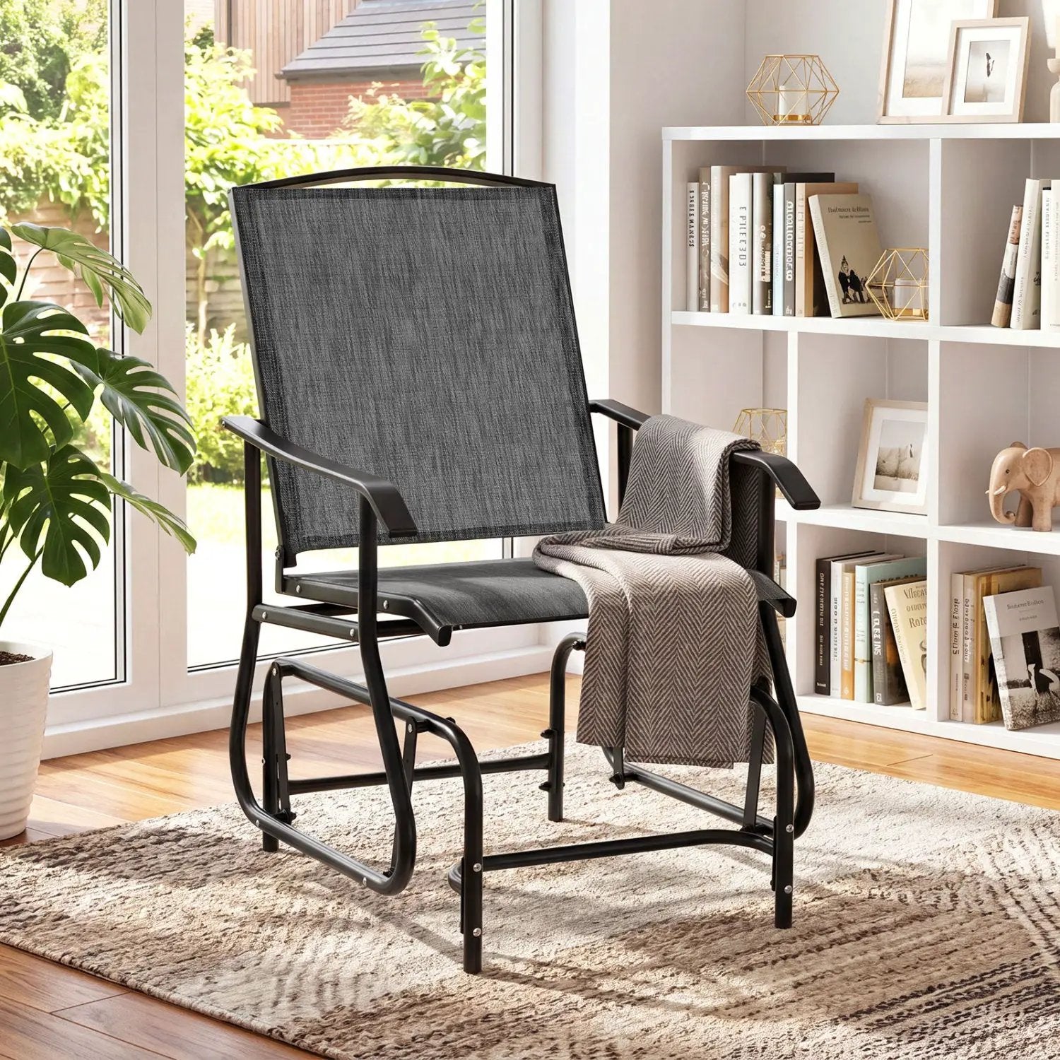 Outdoor Glider Chair with Metal Frame and Armrests by DirectDeals