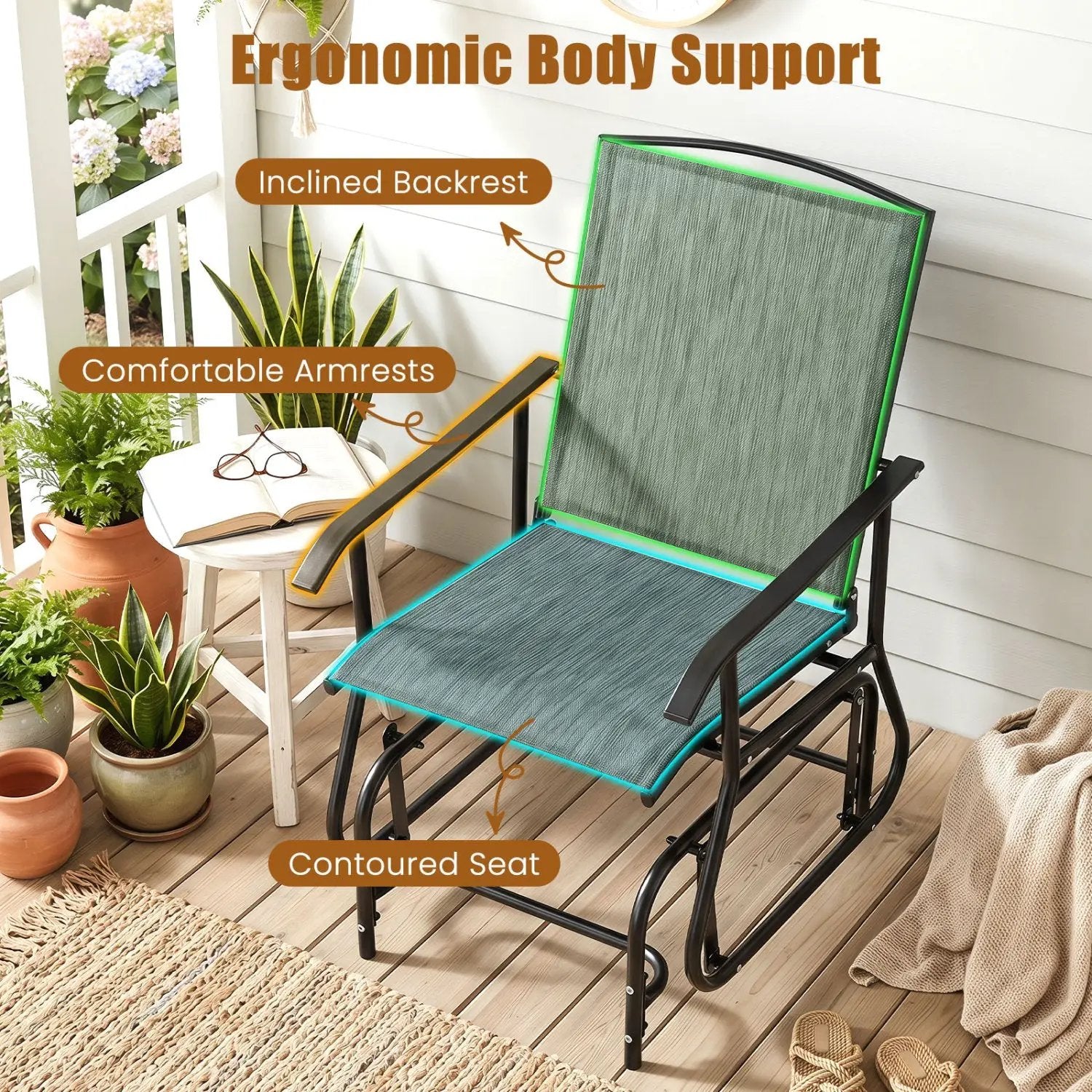 Outdoor Glider Chair with Metal Frame and Armrests by DirectDeals