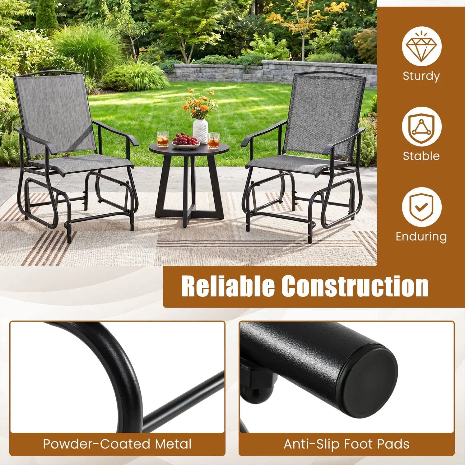 Outdoor Glider Chair with Metal Frame and Armrests by DirectDeals