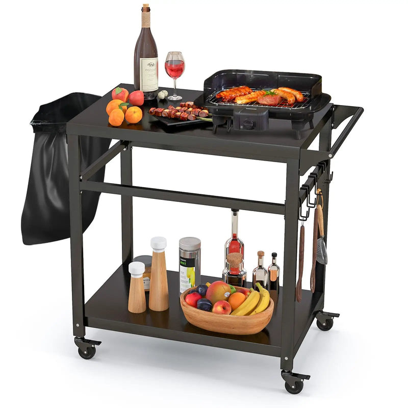 Double-Shelf Movable BBQ Cart with 4 Lockable Wheels by DirectDeals
